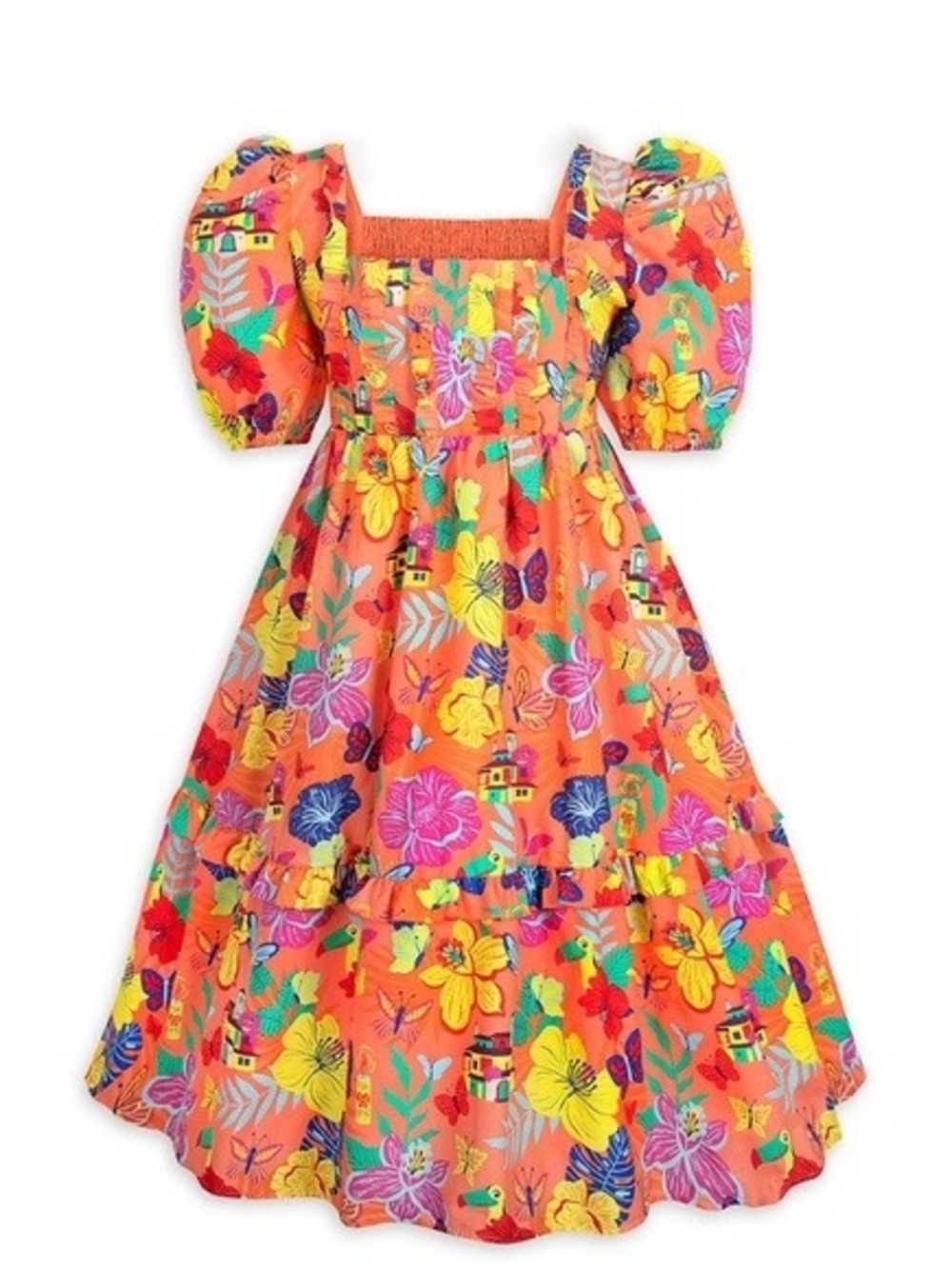 Disney Encanto Bright Orange Floral Puff Sleeve Dress